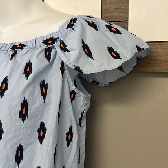 J. Crew Light Blue Cotton Abstract Design Fluttered Sleeve Sundress- Small - Picture 5 of 14